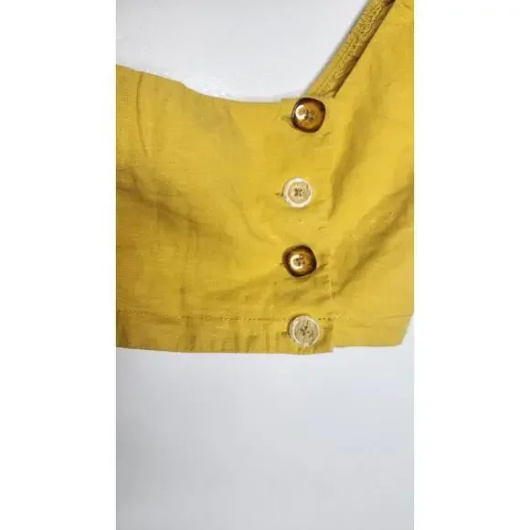 Urban Outfitters Crop Top Small Yellow Linen Blend Square Neck Buttons Academia - Picture 3 of 6